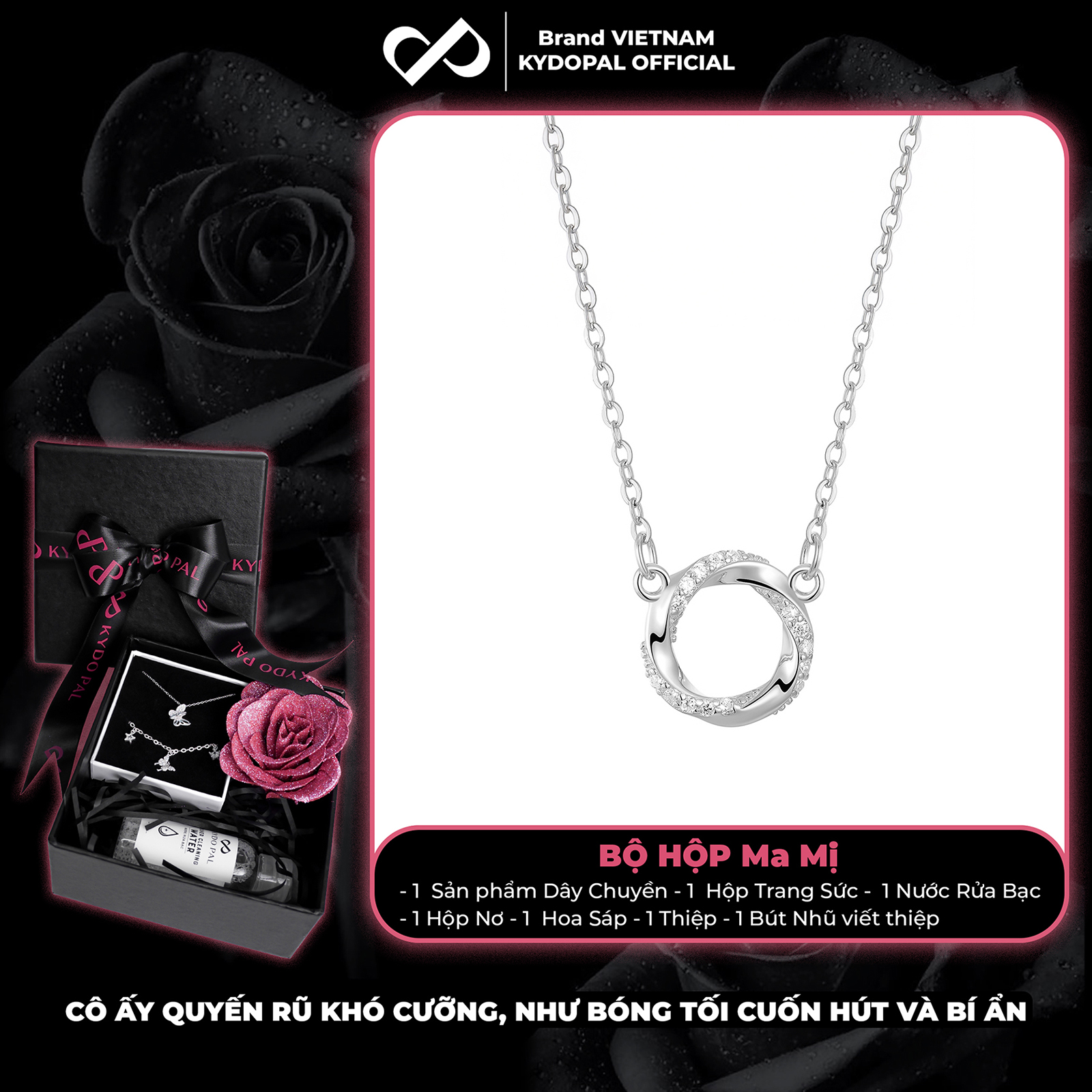 Dây chuyền bạc nữ KYDOPAL mặt tròn cá tính thân uốn đính đá trang sức bạc cao cấp - PAL9C8C1