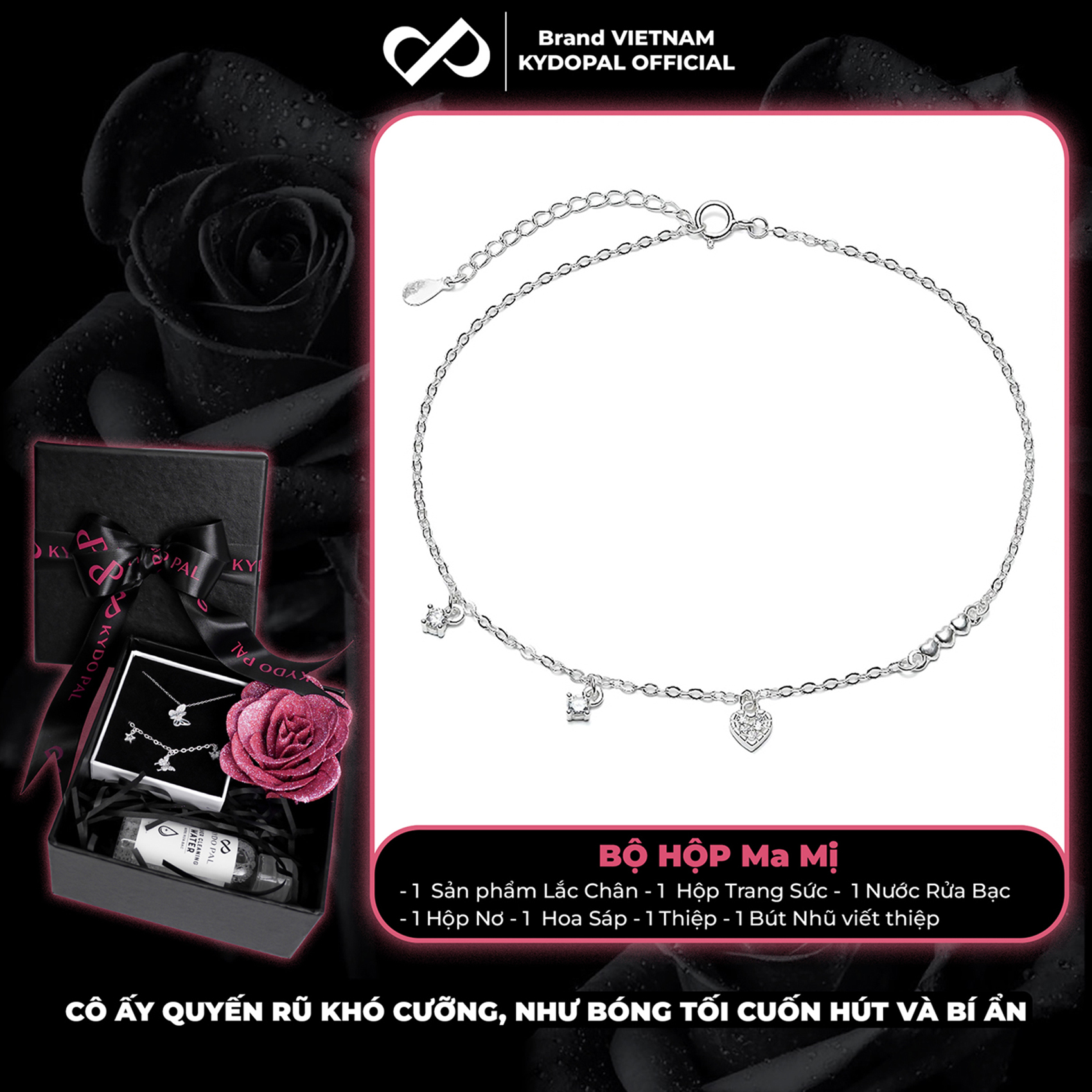 Lắc chân bạc nữ KYDOPAL mẫu tim cá tính đá nhỏ xinh xắn trang sức bạc cao cấp - PAL9C8LC1