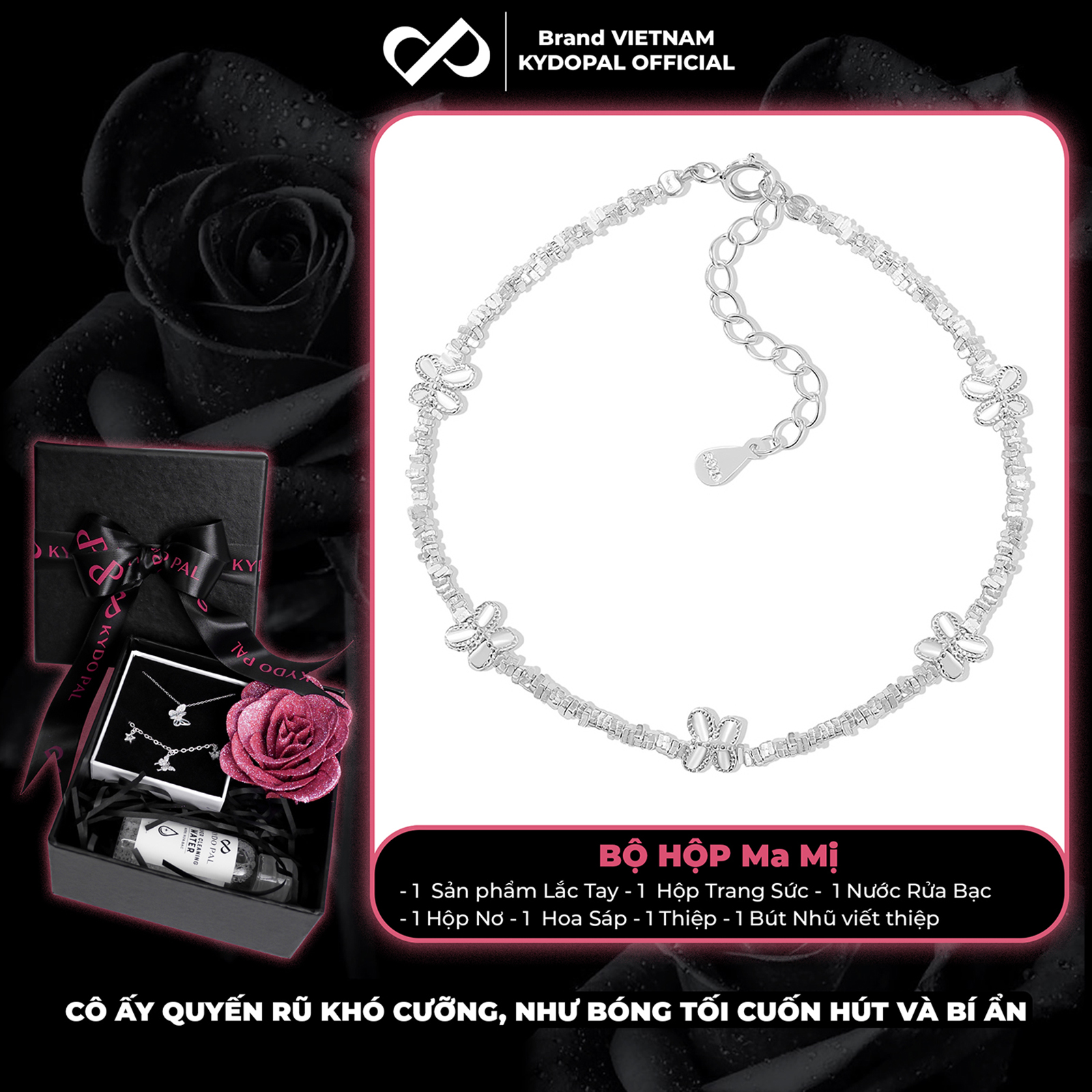 Lắc tay bạc nữ KYDOPAL hạt bạc vỡ cá tính mix charm hồ điệp phồng xinh xắn trang sức 925 - PAL9C9L13
