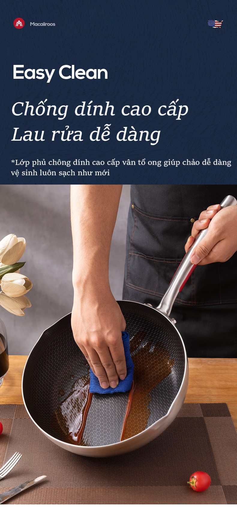 CHẢO CHỐNG DÍNH VÂN TỔ ONG 316L MACAIIROOS