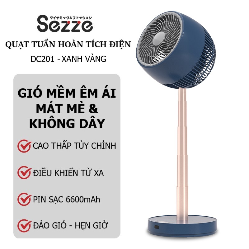 [Có bảo hành] [Chính hãng] QUẠT TUẦN HOÀN TÍCH ĐIỆN QUẠT DI DỘNG DÃ NGOẠI CAMPING THÂN RÚT LINH HOẠT SEZZE DC201