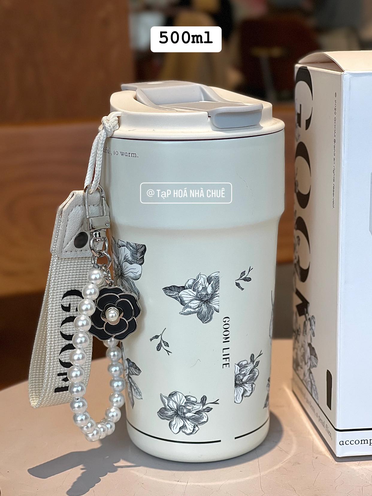 COMBO CỐC GIỮ NHIỆT GOOM 500ML HOA + CHARM HOA CƯỜM