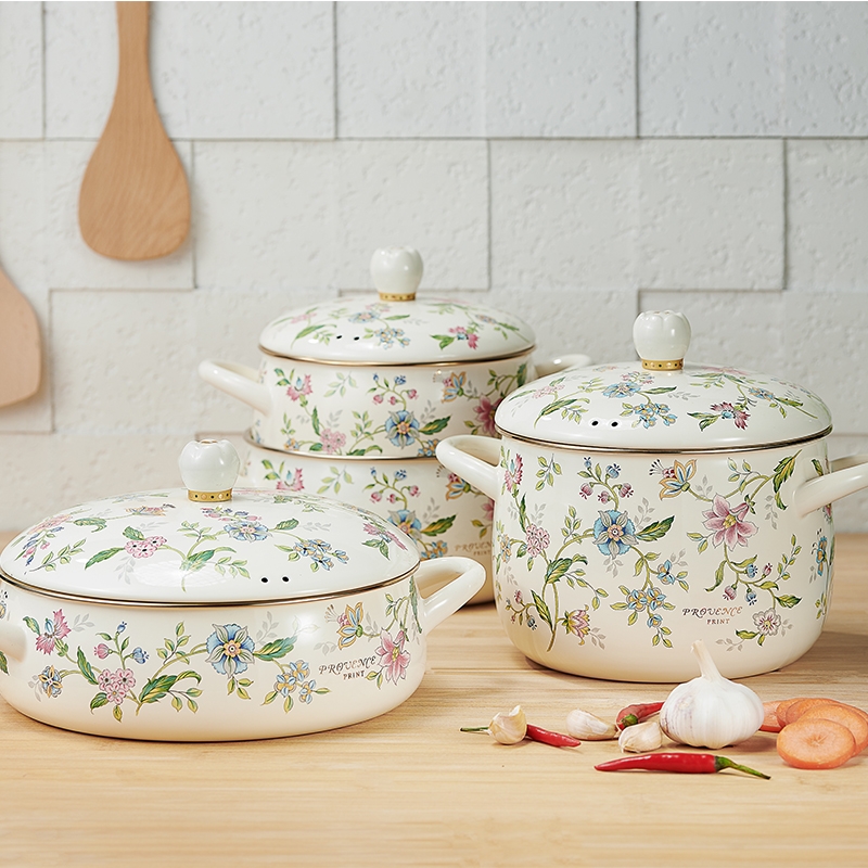 BỘ NỒI GANG MEN SỨ FUJIHORO HOA VĂN PROVENCE SERIES