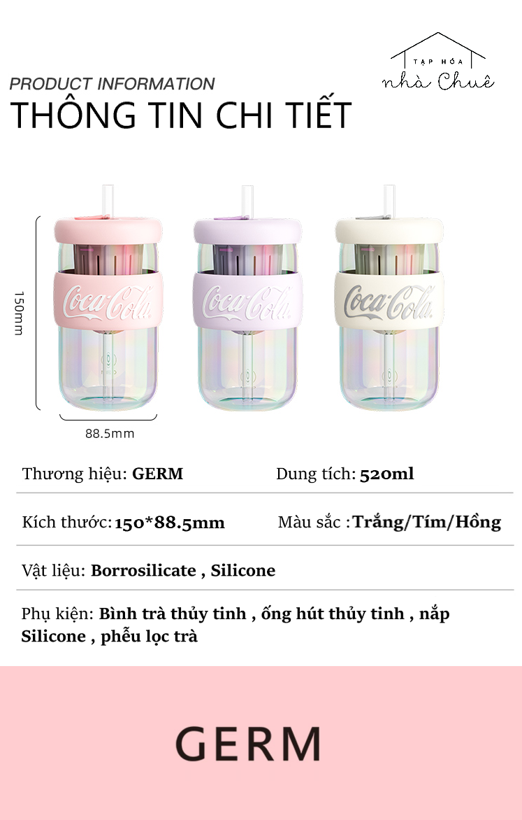CỐC TRÀ THUỶ TINH CHỊU NHIỆT KÈM ỐNG HÚT CAO CẤP GERM