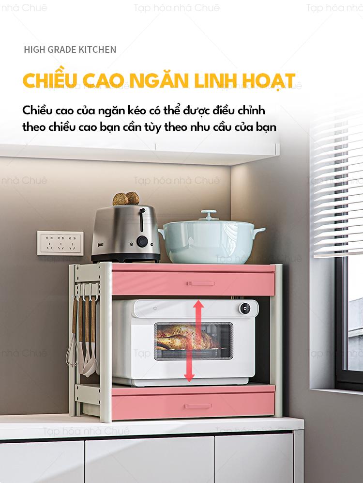 [ iKEDE ] KỆ BẾP ĐA NĂNG 2 TẦNG NGĂN KÉO ĐÔI ĐỂ LÒ VI SÓNG LÒ NƯỚNG CHIỀU CAO TÙY CHỈNH LINH HOẠT CHỊU TẢI TỐT