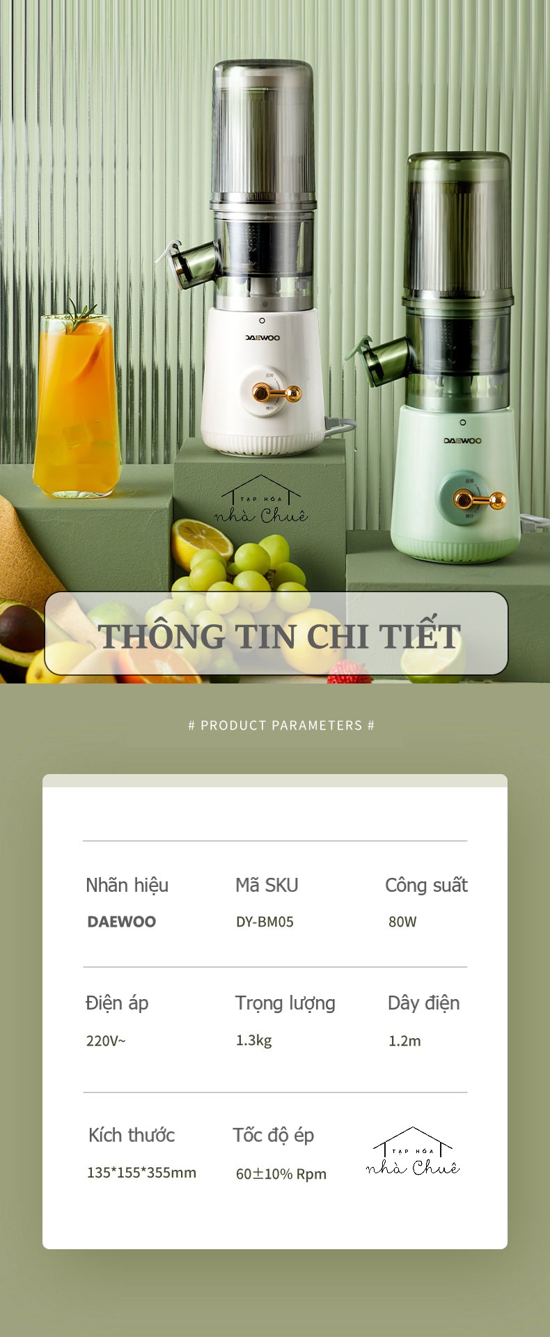 MÁY ÉP CHẬM MINI DAEWOO BM05