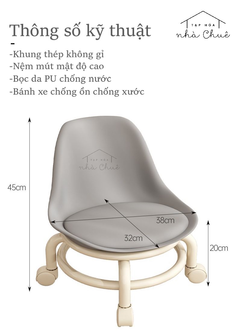 [Giá hủy diệt] [Ảnh thật] GHẾ MINI DI DỘNG CÓ TỰA CHỐNG ĐAU LƯNG NỆM DA CHỐNG NƯỚC BÁNH XE CHỐNG ỒN XOAY 360 ĐỘ