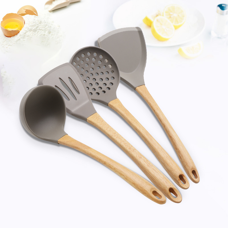 SET DỤNG CỤ NẤU 4 MÓN SILICON CÁN GỖ CATE MAKER