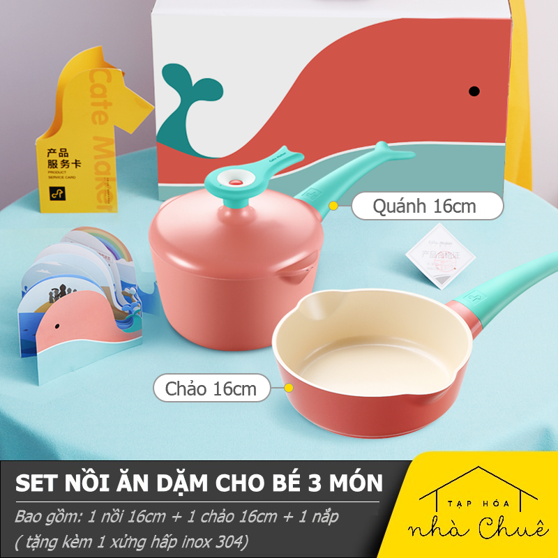 SET QUÁNH CHẢO CHỐNG DÍNH CÁ VOI CATEMAKER ( TẶNG KÈM XỬNG HẤP )