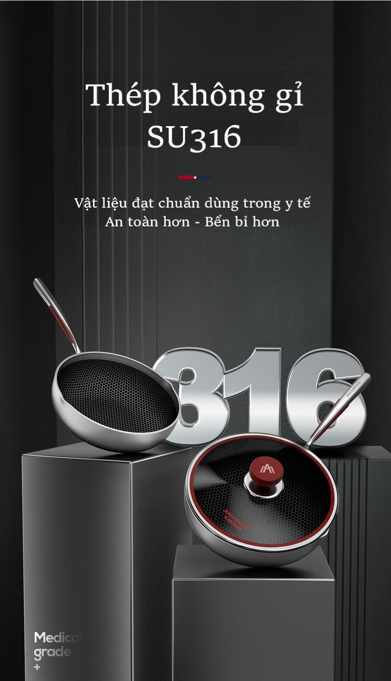 CHẢO CHỐNG DÍNH VÂN TỔ ONG 316L MACAIIROOS