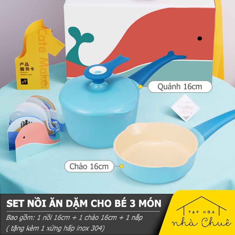 SET QUÁNH CHẢO CHỐNG DÍNH CÁ VOI CATEMAKER ( TẶNG KÈM XỬNG HẤP )