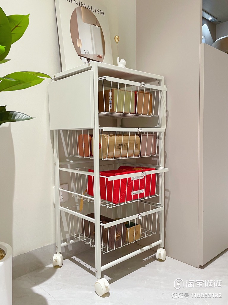 GIÁ SẮT DI ĐỘNG GIỎ KÉO 4 TẦNG MẶT THAO TÁC CÁNH MỞ