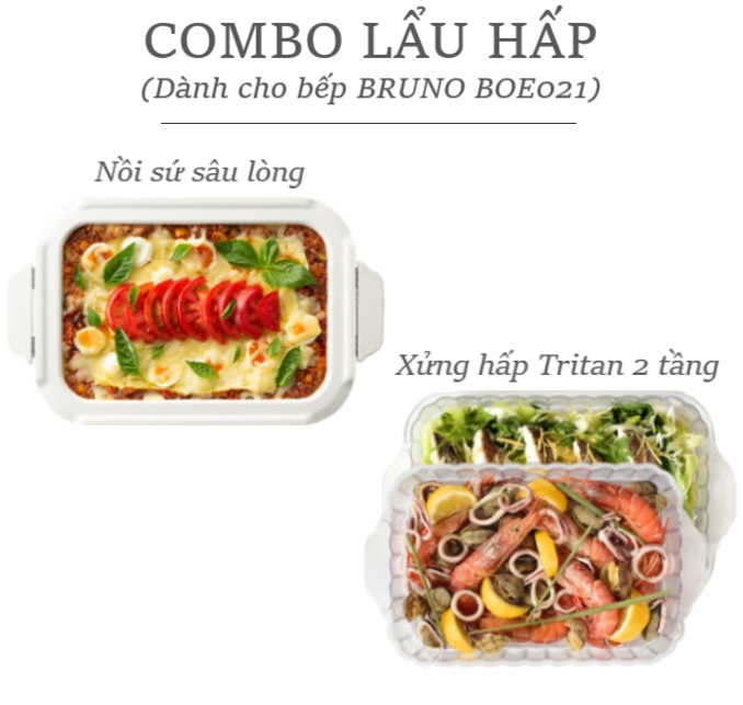 BẾP ĐA NĂNG BRUNO + COMBO LẨU HẤP