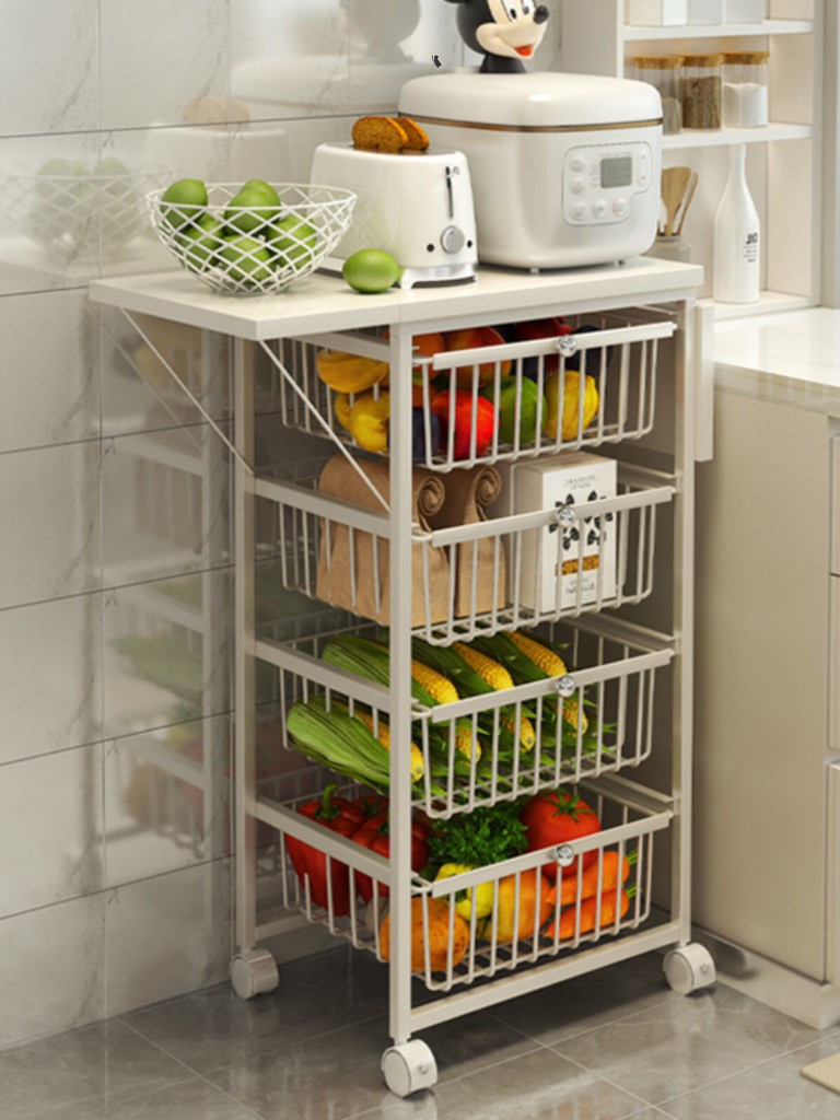 GIÁ SẮT DI ĐỘNG GIỎ KÉO 4 TẦNG MẶT THAO TÁC CÁNH MỞ