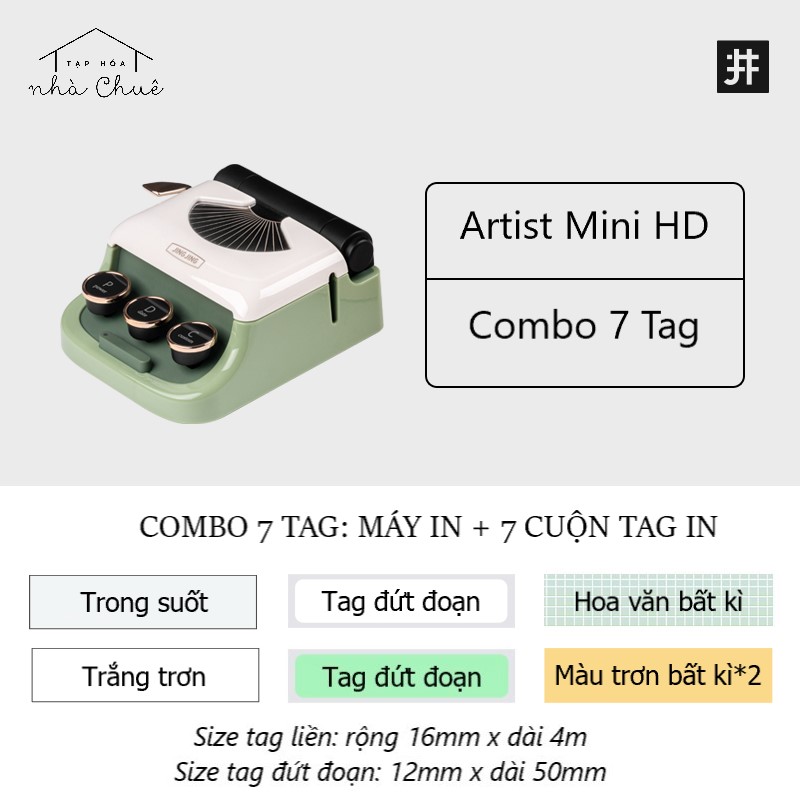 MÁY IN TAG ARTIST MINI HD [ XANH ] + COMBO 7 TAG