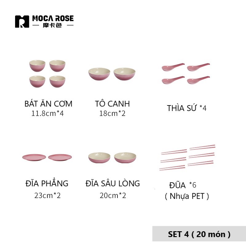 BỘ BÁT ĐĨA THẠCH SỨ TRÁNG MEN CAO CẤP MOCAROSE