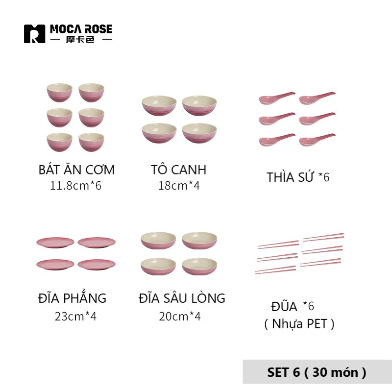 BỘ BÁT ĐĨA THẠCH SỨ TRÁNG MEN CAO CẤP MOCAROSE