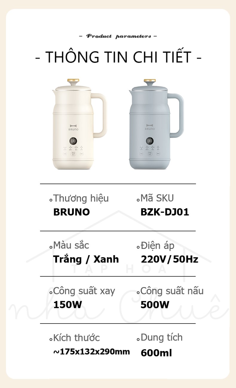 MÁY XAY NẤU SỮA HẠT ĐA NĂNG MINI BRUNO