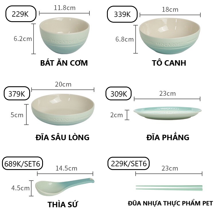 BÁT ĐĨA THẠCH SỨ TRÁNG MEN CAO CẤP MOCAROSE ( LẺ )