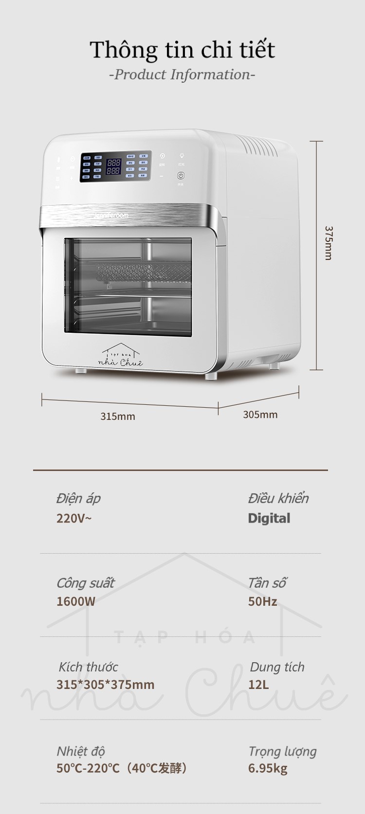 LÒ NƯỚNG CHIÊN KHÔNG DẦU ĐA NĂNG JENNIFEROOM