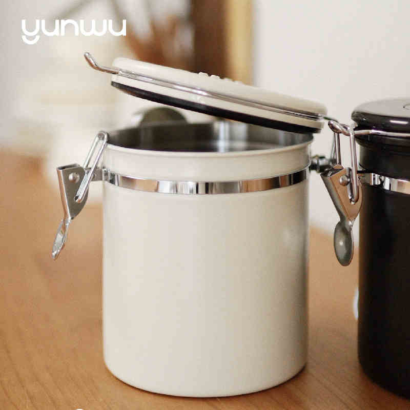 HỘP KIM LOẠI KÍN KHÍ BẢO QUẢN CÀ PHÊ TRÀ CÓ LỊCH GHI NHỚ KÈM THÌA YUNWU