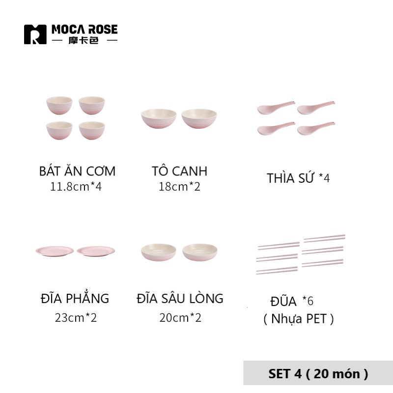 BỘ BÁT ĐĨA THẠCH SỨ TRÁNG MEN CAO CẤP MOCAROSE