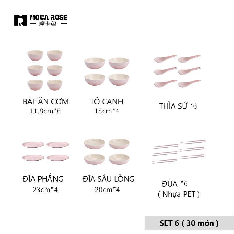 BỘ BÁT ĐĨA THẠCH SỨ TRÁNG MEN CAO CẤP MOCAROSE