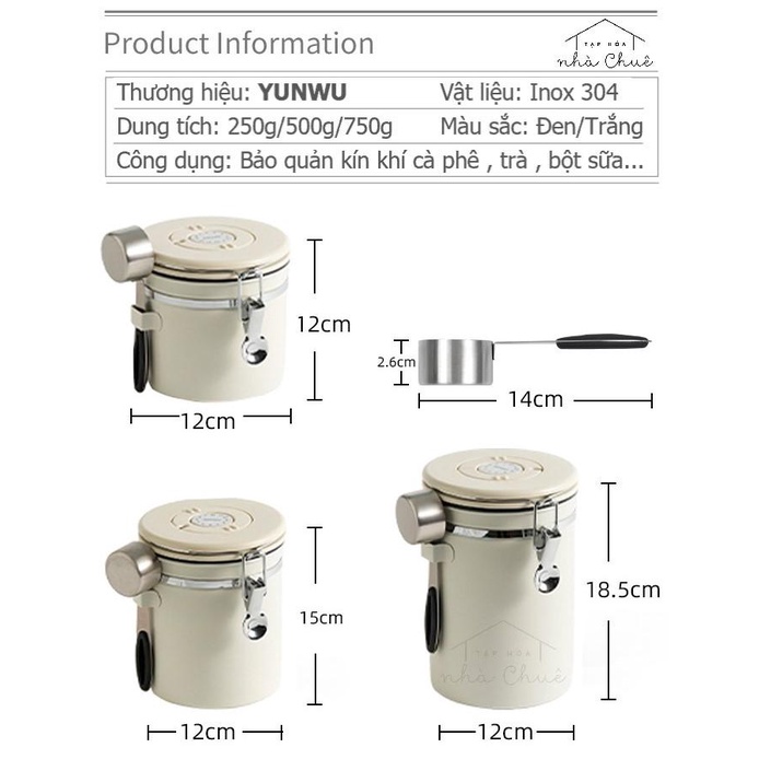 [Chính hãng] [Có sẵn] [Ảnh thật] HỘP KIM LOẠI KÍN KHÍ BẢO QUẢN CÀ PHÊ TRÀ CÓ LỊCH GHI NHỚ KÈM THÌA YUNWU