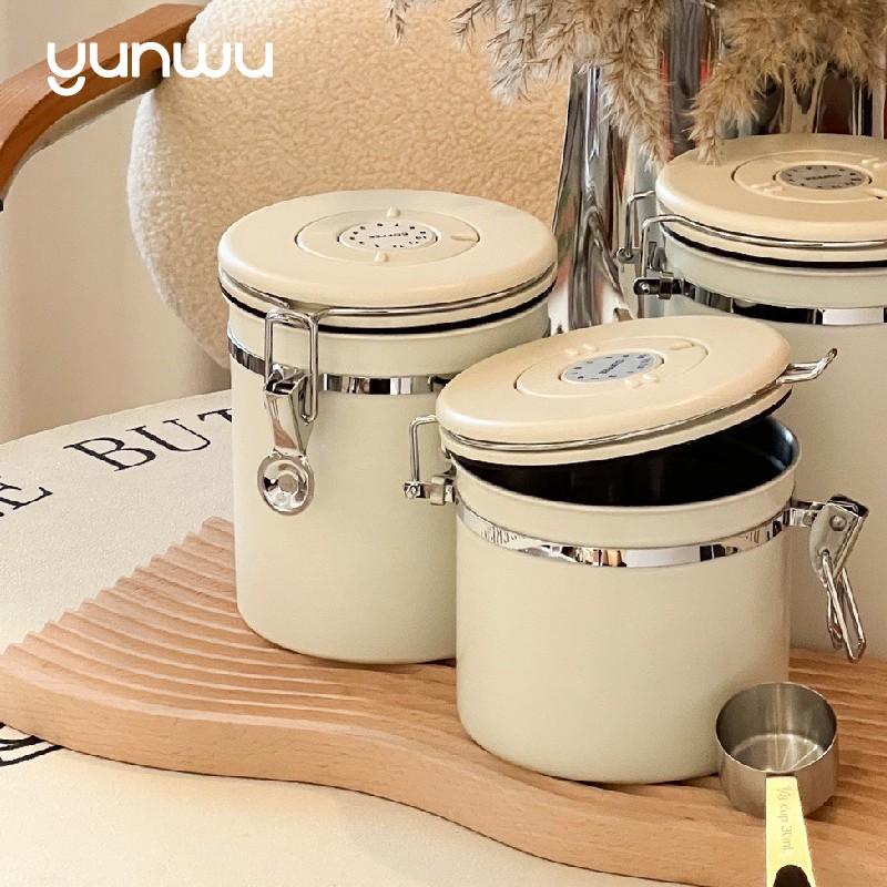 [Chính hãng] [Có sẵn] [Ảnh thật] HỘP KIM LOẠI KÍN KHÍ BẢO QUẢN CÀ PHÊ TRÀ CÓ LỊCH GHI NHỚ KÈM THÌA YUNWU