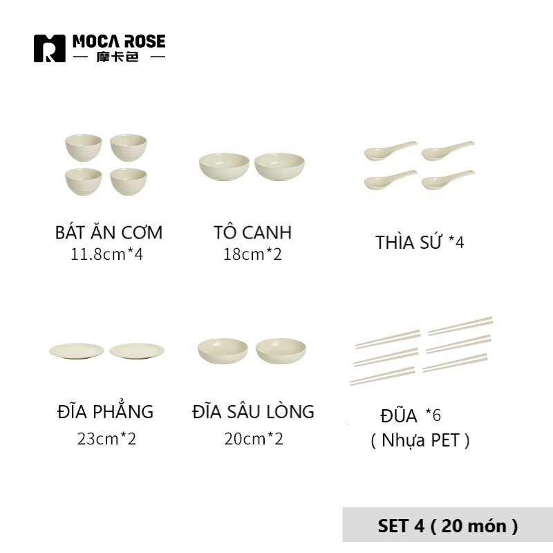 BỘ BÁT ĐĨA THẠCH SỨ TRÁNG MEN CAO CẤP MOCAROSE