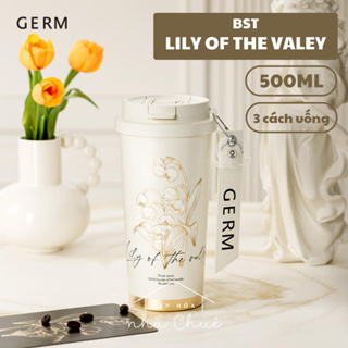 COMBO CỐC GIỮ NHIỆT GERM LILY OF THE VALLEY 500ML TRẮNG + CHARM HOA LILY