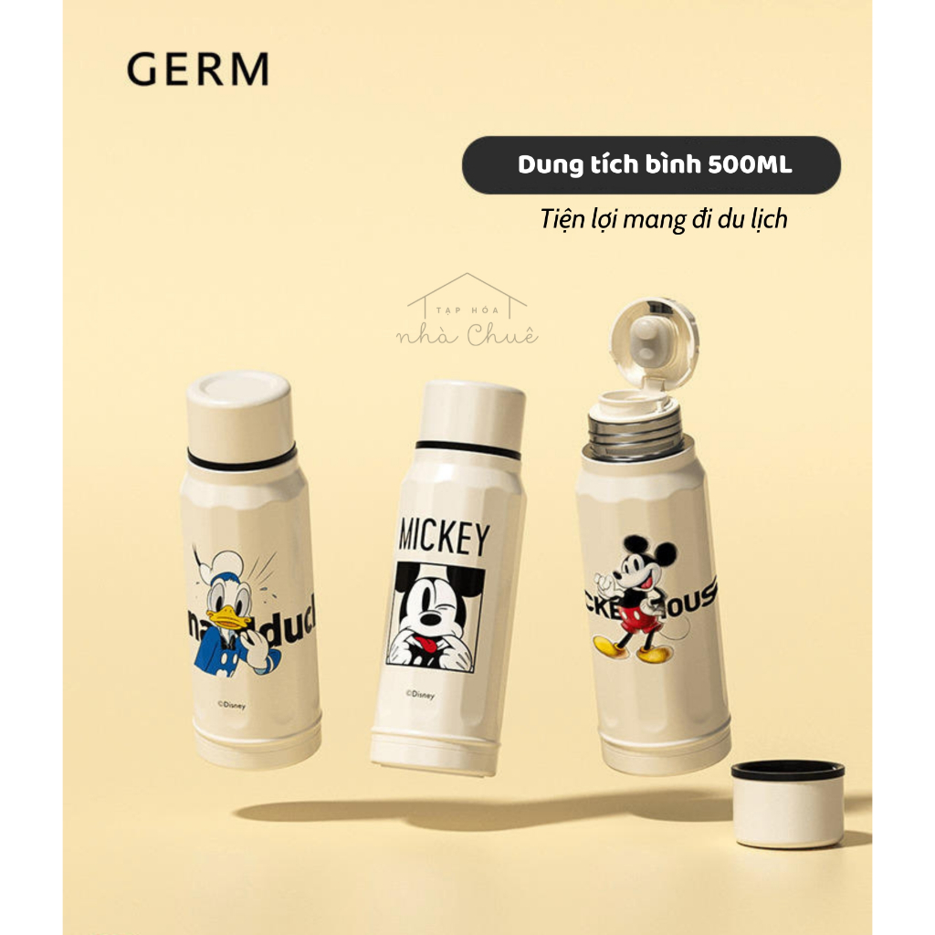 [Chính hãng][Có sẵn] BÌNH GIỮ NHIỆT CAO CẤP KÈM CỐC GIỮ NHIỆT 24H LÕI INOX316L MICKEY DONALD 500ML