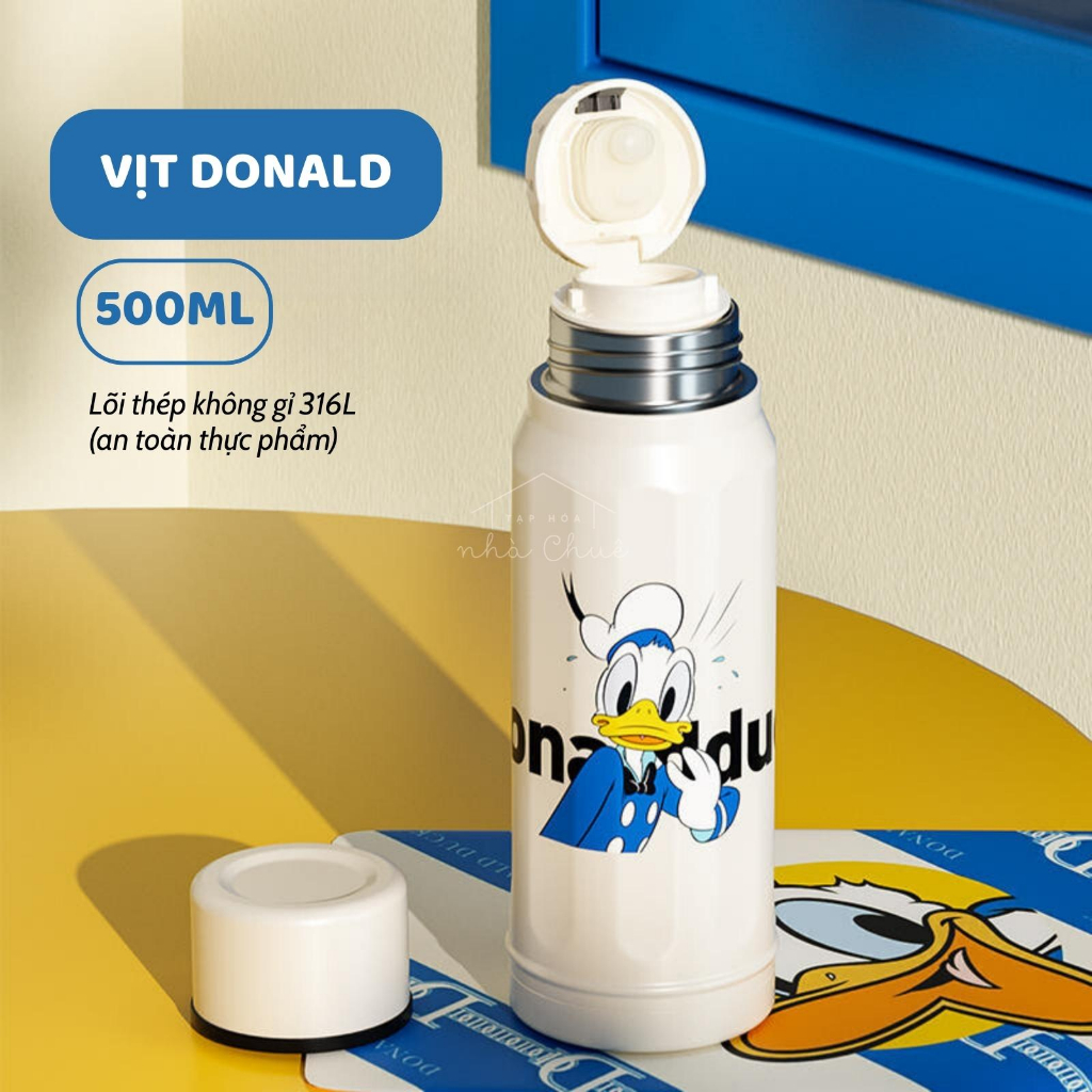 [Chính hãng][Có sẵn] BÌNH GIỮ NHIỆT CAO CẤP KÈM CỐC GIỮ NHIỆT 24H LÕI INOX316L MICKEY DONALD 500ML