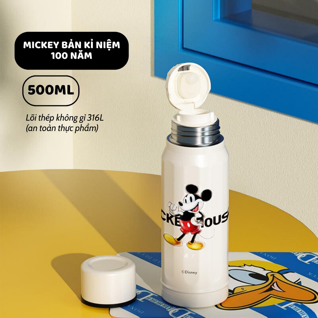 [Chính hãng][Có sẵn] BÌNH GIỮ NHIỆT CAO CẤP KÈM CỐC GIỮ NHIỆT 24H LÕI INOX316L MICKEY DONALD 500ML