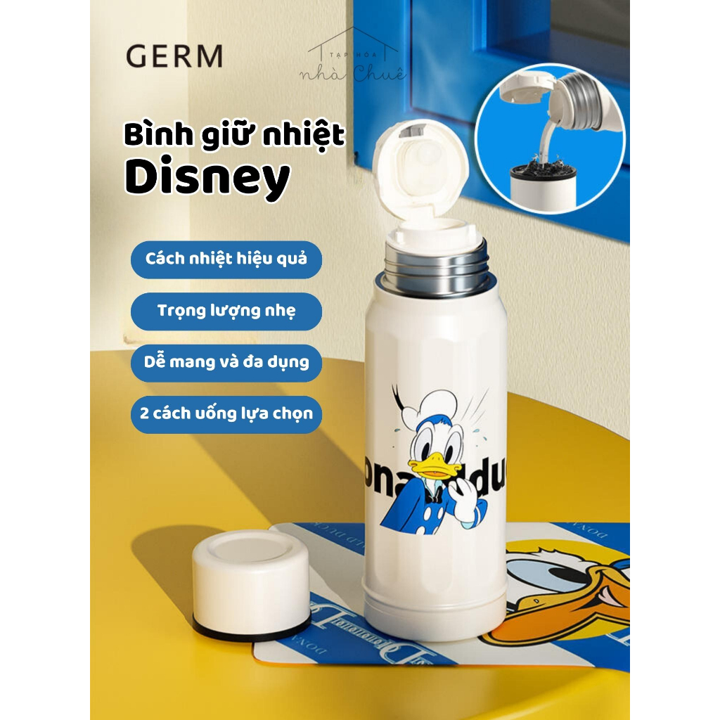 [Chính hãng][Có sẵn] BÌNH GIỮ NHIỆT CAO CẤP KÈM CỐC GIỮ NHIỆT 24H LÕI INOX316L MICKEY DONALD 500ML