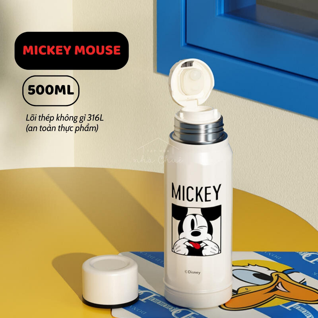 [Chính hãng][Có sẵn] BÌNH GIỮ NHIỆT CAO CẤP KÈM CỐC GIỮ NHIỆT 24H LÕI INOX316L MICKEY DONALD 500ML
