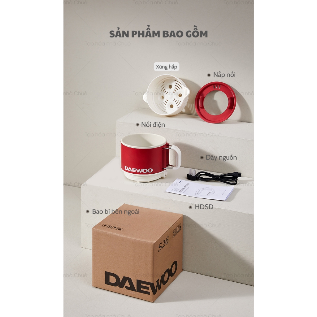 [Có bảo hành] [Có sẵn] [Chính hãng] NỒI ĐIỆN NẤU HẤP MINI CHỐNG DÍNH ĐA NĂNG NỒI DU LỊCH DAEWOO S26 ( TẶNG KÈM STICKER )