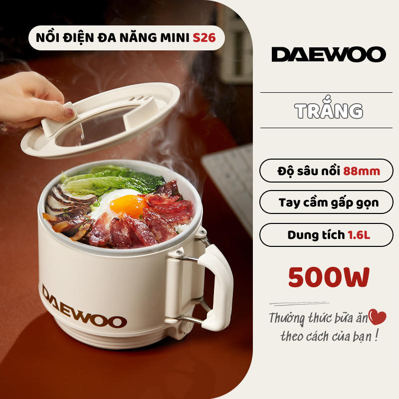 [Có bảo hành] [Có sẵn] [Chính hãng] NỒI ĐIỆN NẤU HẤP MINI CHỐNG DÍNH ĐA NĂNG NỒI DU LỊCH DAEWOO S26 ( TẶNG KÈM STICKER )