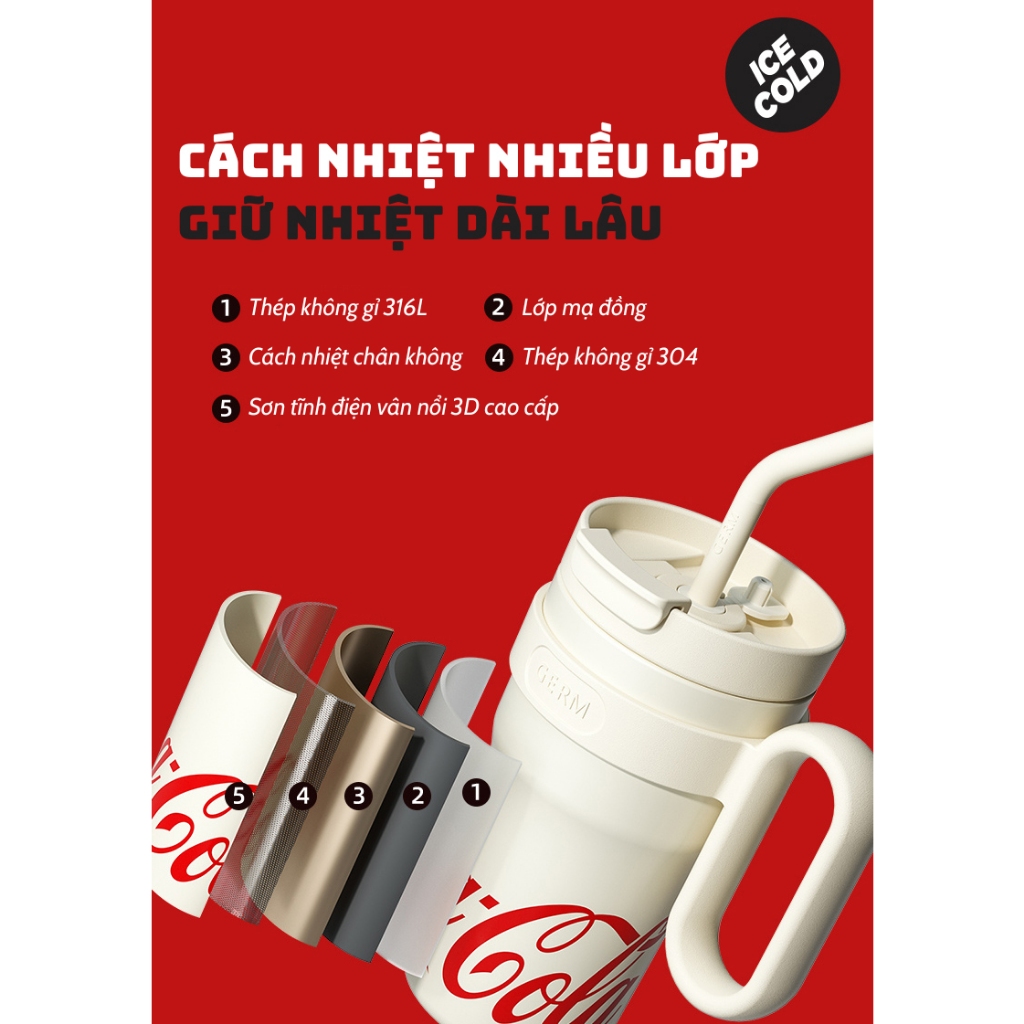 [Có sẵn] [Ảnh thật] [Chính hãng] CỐC GIỮ NHIỆT DUNG TÍCH LỚN CAO CẤP CÓ ỐNG HÚT QUAI CẦM GERM COCACOLA