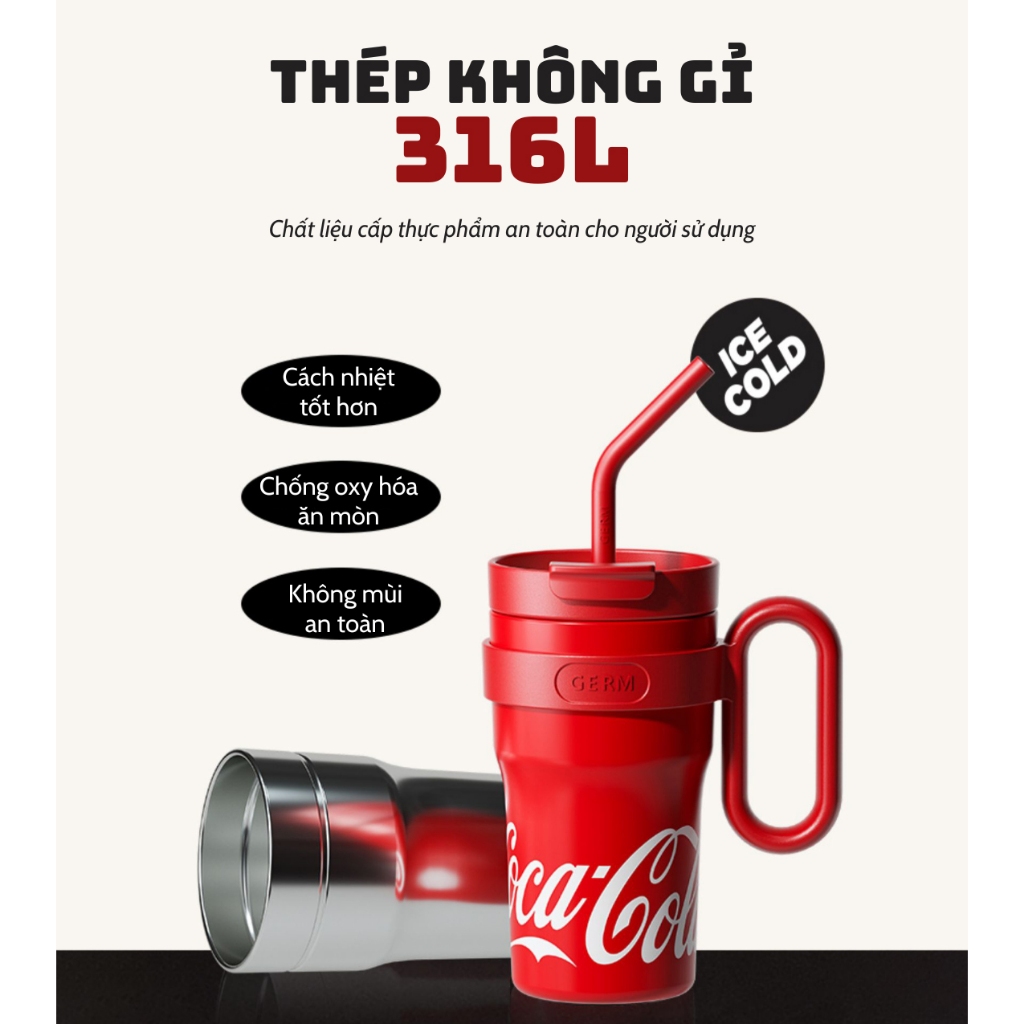 [Có sẵn] [Ảnh thật] [Chính hãng] CỐC GIỮ NHIỆT DUNG TÍCH LỚN CAO CẤP CÓ ỐNG HÚT QUAI CẦM GERM COCACOLA