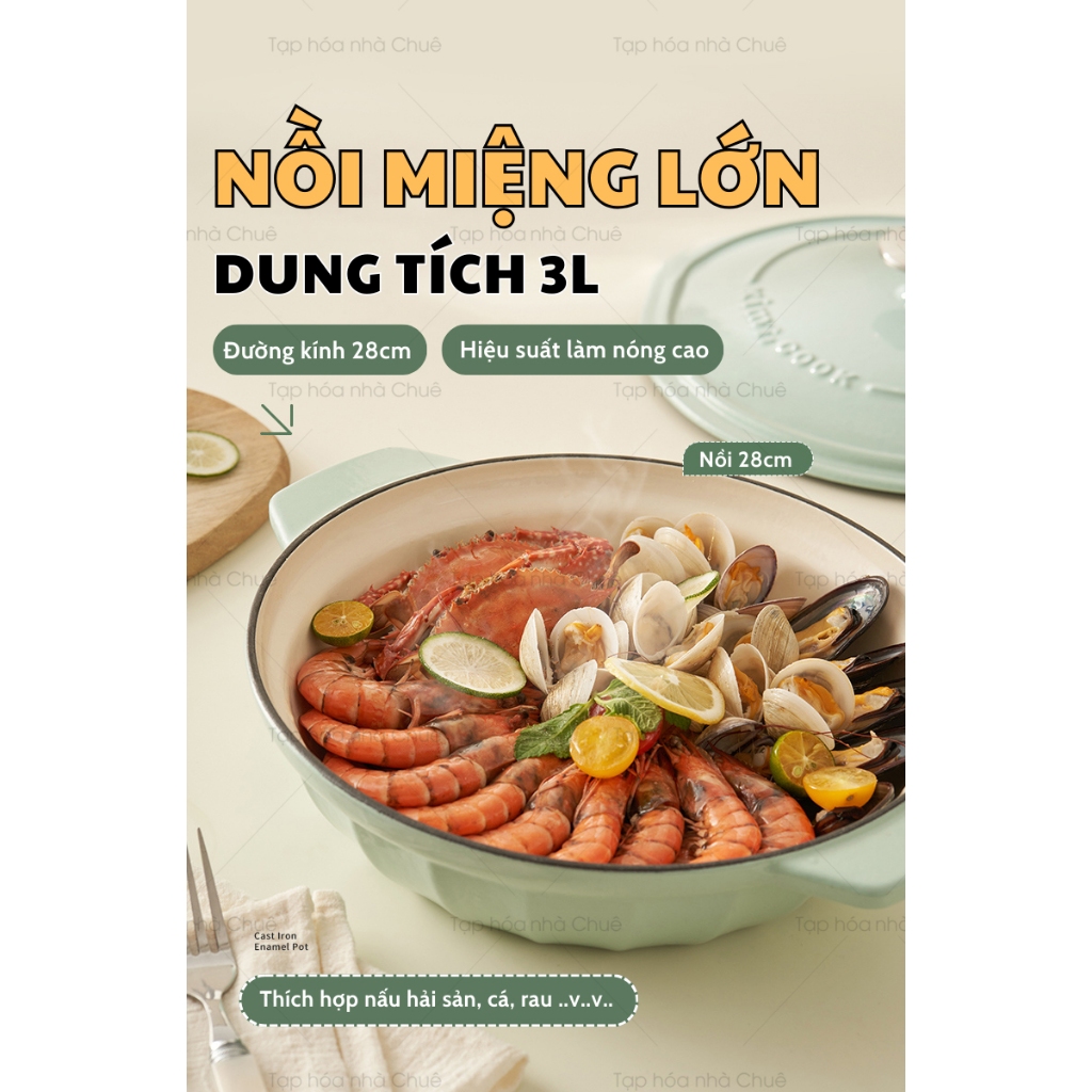 [Có sẵn] [Ảnh thật] [Chính hãng] NỒI GANG MEN SỨ CAO CẤP KIMSCOOK