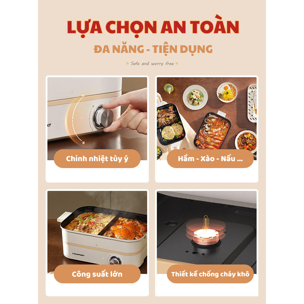 [Có sẵn] [Ảnh thật] [Chính hãng] NỒI LẨU HẤP ĐA NĂNG UYÊN ƯƠNG 2 NGĂN 5L BLAUPUNKT