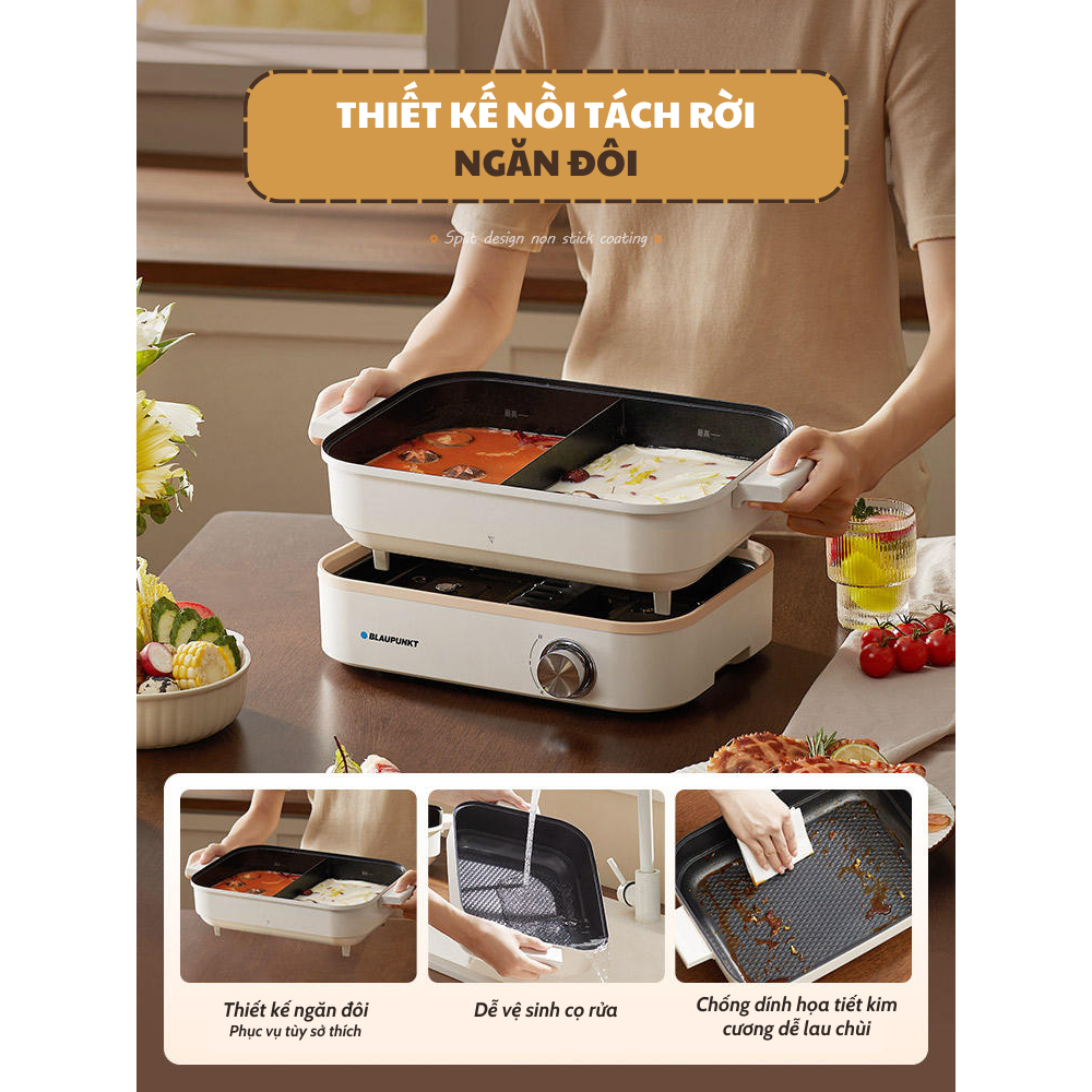 [Có sẵn] [Ảnh thật] [Chính hãng] NỒI LẨU HẤP ĐA NĂNG UYÊN ƯƠNG 2 NGĂN 5L BLAUPUNKT