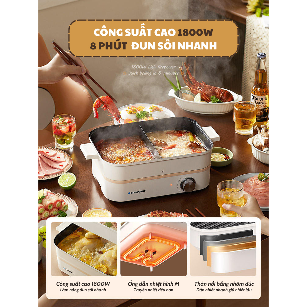 [Có sẵn] [Ảnh thật] [Chính hãng] NỒI LẨU HẤP ĐA NĂNG UYÊN ƯƠNG 2 NGĂN 5L BLAUPUNKT