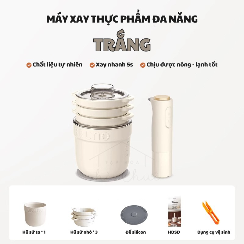MÁY XAY THỰC PHẨM ĐA NĂNG BRUNO SET 4 BOWL SỨ