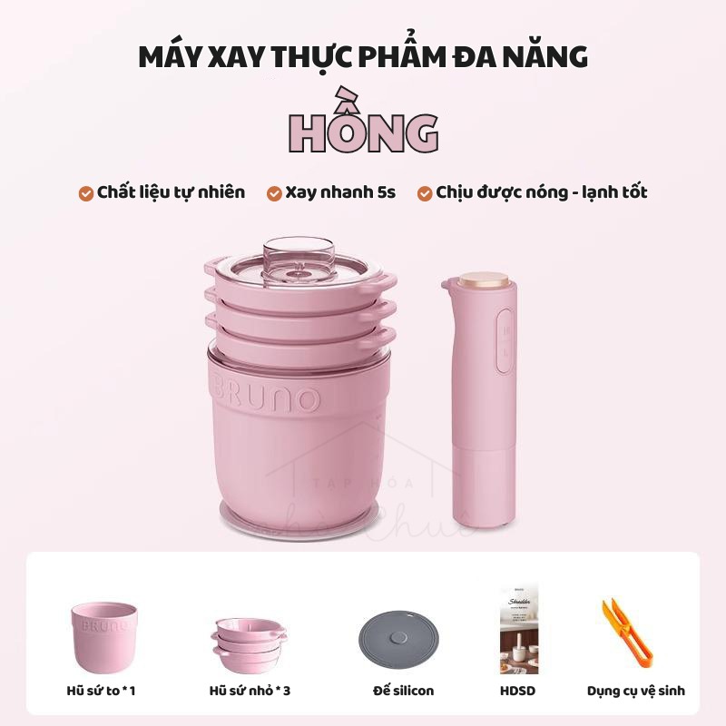 MÁY XAY THỰC PHẨM ĐA NĂNG BRUNO SET 4 BOWL SỨ