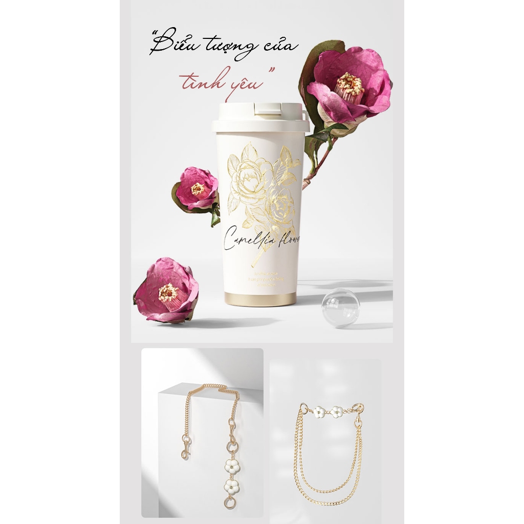 CỐC GIỮ NHIỆT LÕI INOX 316 CAO CẤP GERM PHONG CÁCH HOA SƠN TRÀ CAMELLIA