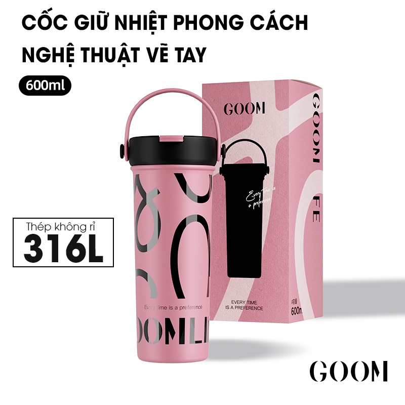 CỐC GIỮ NHIỆT CAO CẤP GOOM 600ML LÕI INOX316L KÈM ỐNG LỌC TRÀ