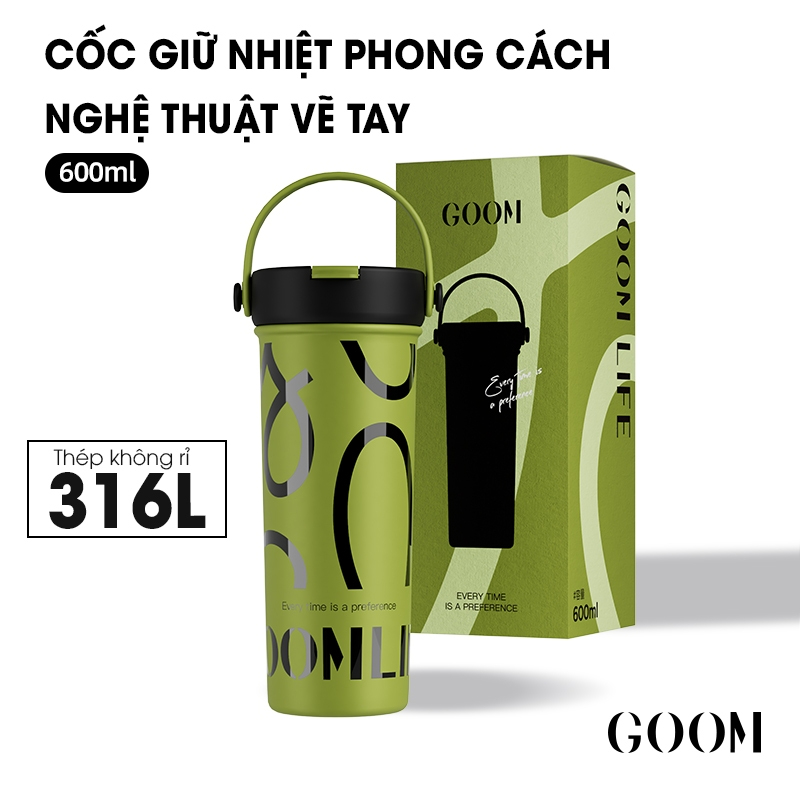 CỐC GIỮ NHIỆT CAO CẤP GOOM 600ML LÕI INOX316L KÈM ỐNG LỌC TRÀ