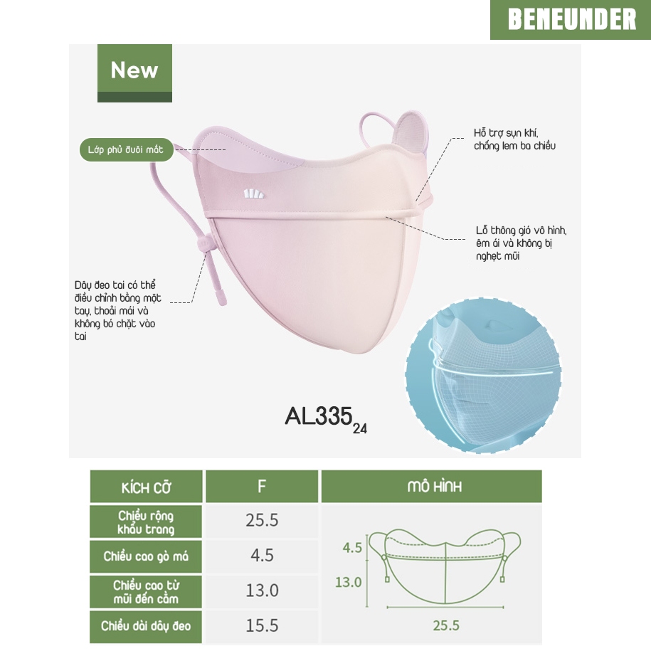 KHẨU TRANG CHỐNG NẮNG CAO CẤP KHÁNG UV UPF50+ BENEUNDER SS2024